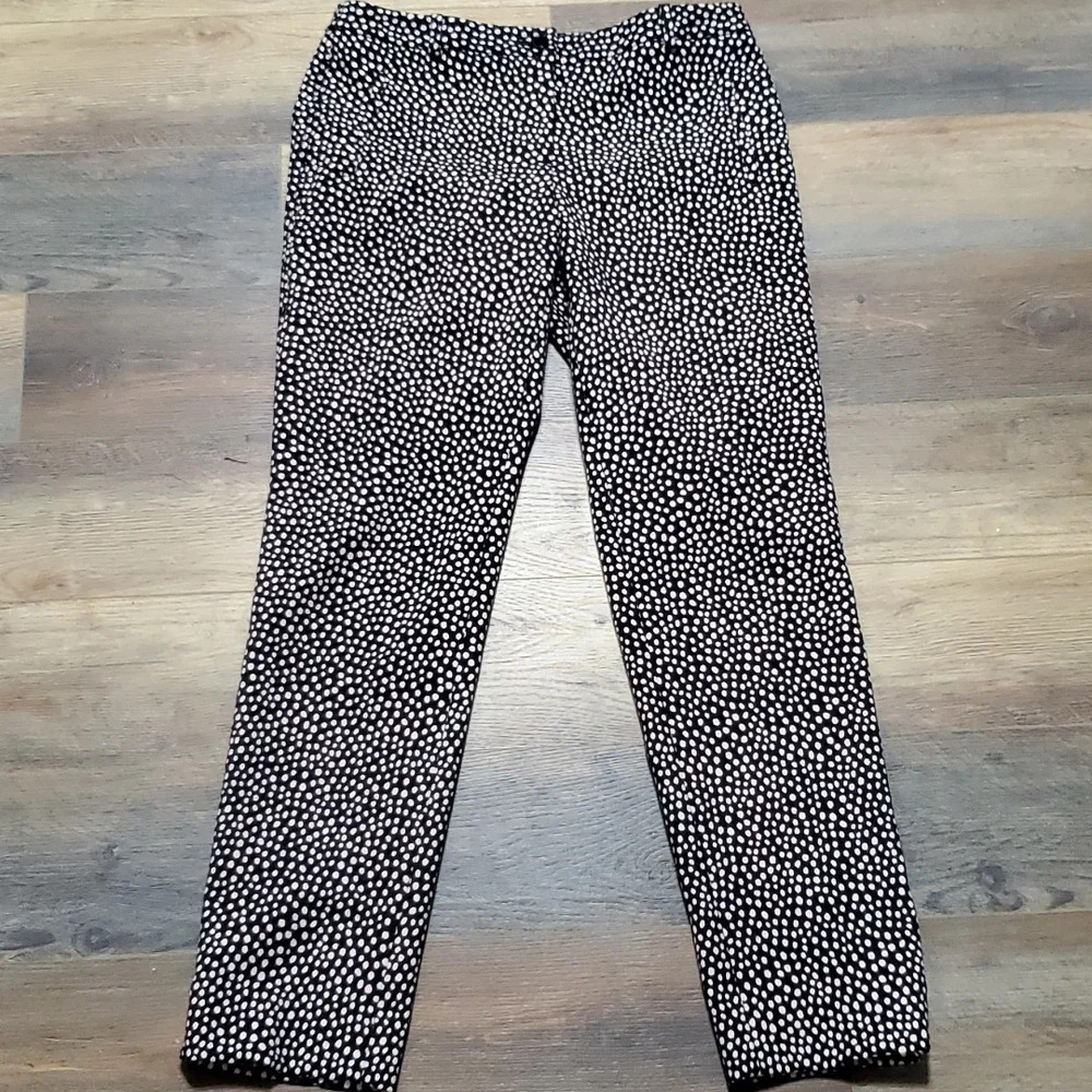 Talbots black with pink polka-dot pattern stretch trouser pants